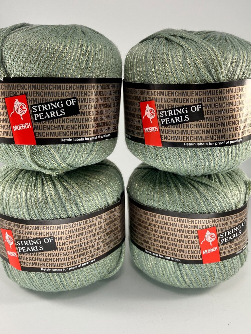 Muench STRING OF PEARLS Yarn Sage Green Iridescence Sparkle #4021 - Lot of 4